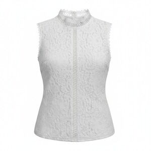 Apricot Womens 12 White Lace Sleeveless Mock Neck Blouse Zip Back Lined Top